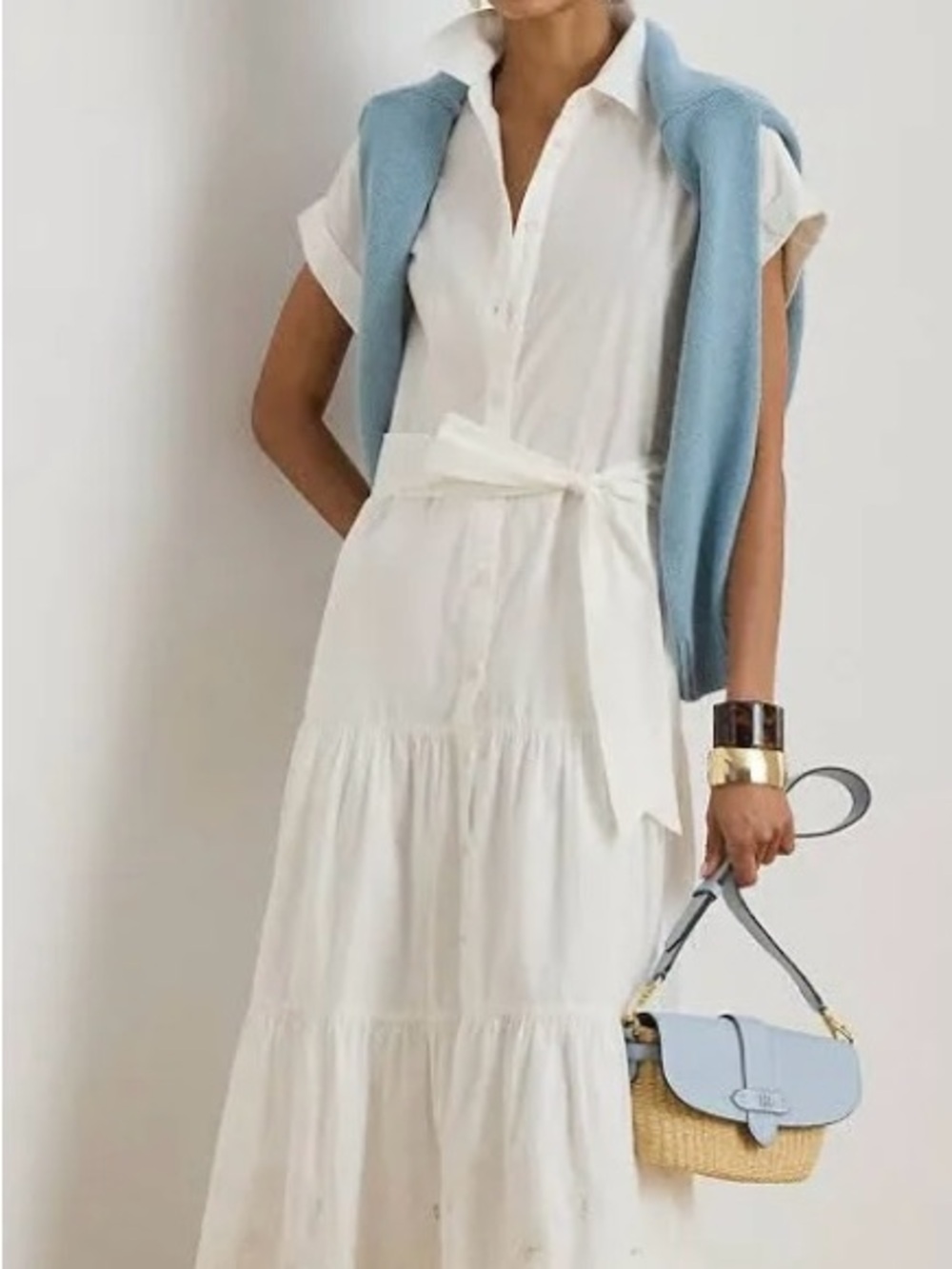 Ralph Lauren White Maxi Shirt Dress with Self Tie
